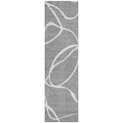 Mirelle Gray Washable Indoor-Outdoor Rug-Outdoor Rugs-LOOMLAN Rugs-2'3" x 7'6"-LOOMLAN