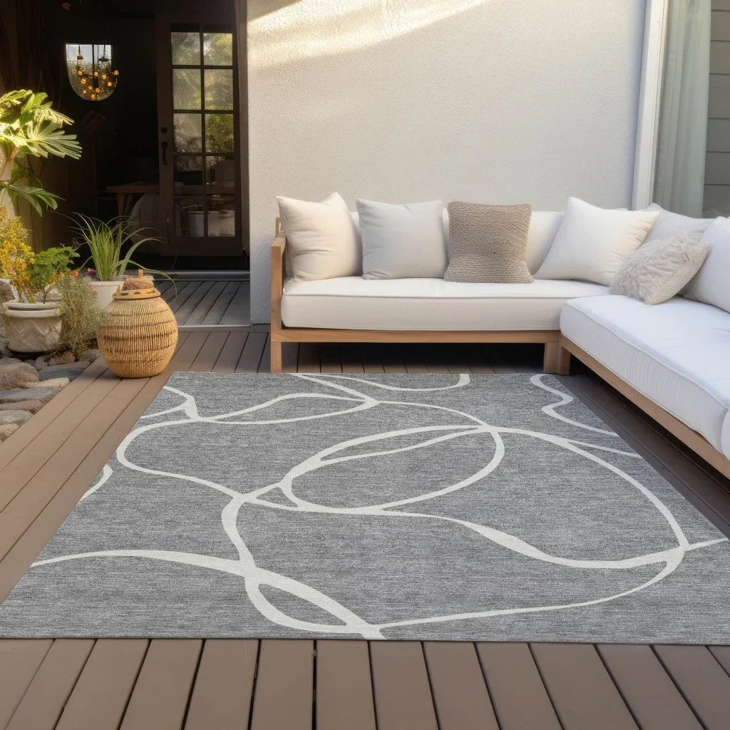 Mirelle Gray Washable Indoor-Outdoor Rug-Outdoor Rugs-LOOMLAN Rugs-LOOMLAN