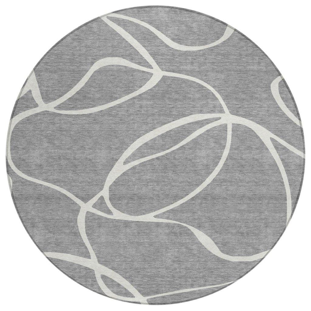 Mirelle Gray Washable Indoor-Outdoor Rug-Outdoor Rugs-LOOMLAN Rugs-8' x 8'-LOOMLAN
