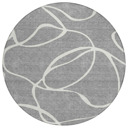 Mirelle Gray Washable Indoor-Outdoor Rug-Outdoor Rugs-LOOMLAN Rugs-8' x 8'-LOOMLAN