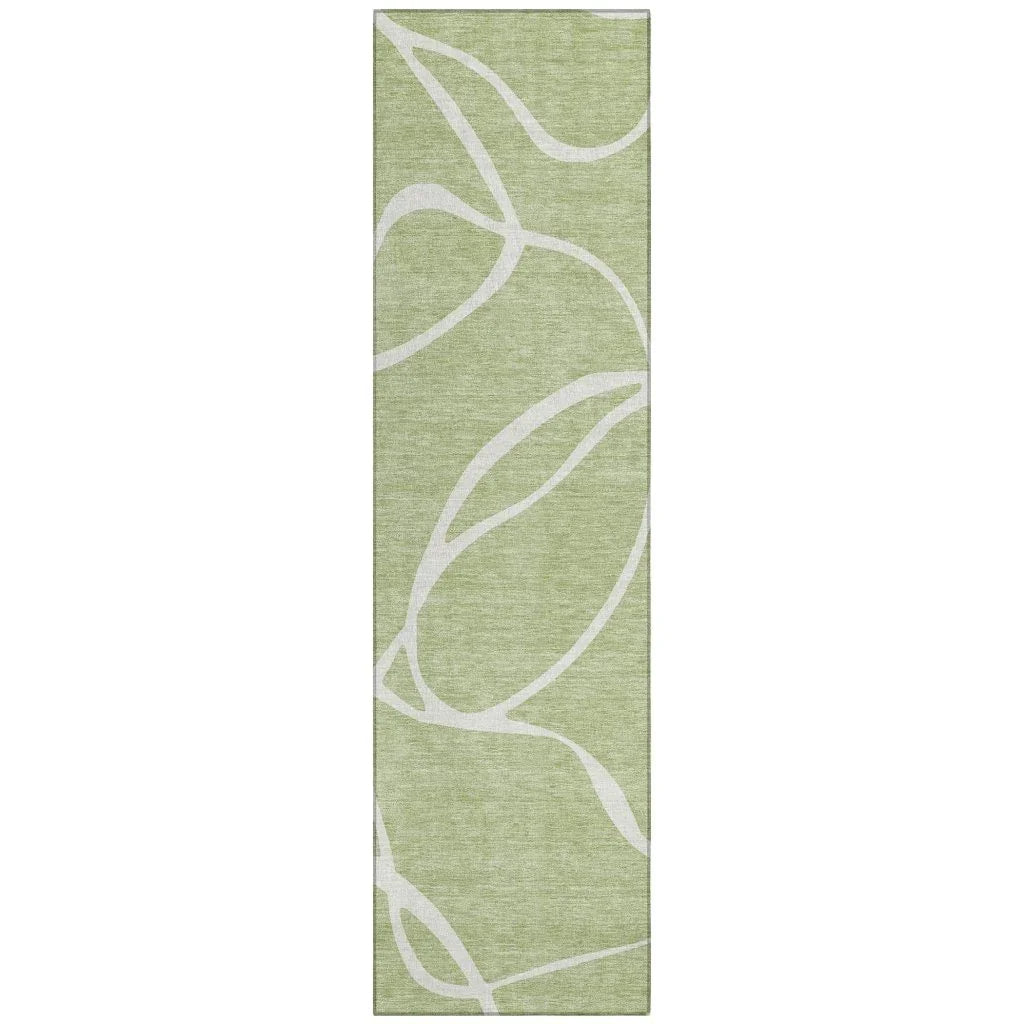 Mirelle Green Washable Indoor-Outdoor Rug-Outdoor Rugs-LOOMLAN Rugs-2'3" x 7'6"-LOOMLAN