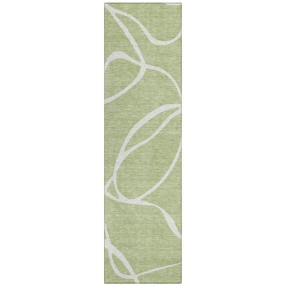 Mirelle Green Washable Indoor-Outdoor Rug-Outdoor Rugs-LOOMLAN Rugs-2'3" x 7'6"-LOOMLAN