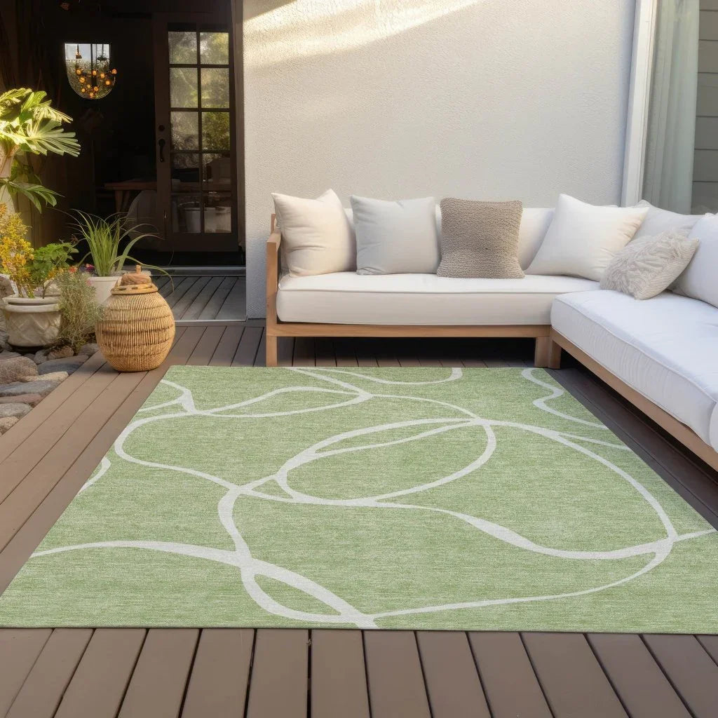 Mirelle Green Washable Indoor-Outdoor Rug-Outdoor Rugs-LOOMLAN Rugs-LOOMLAN