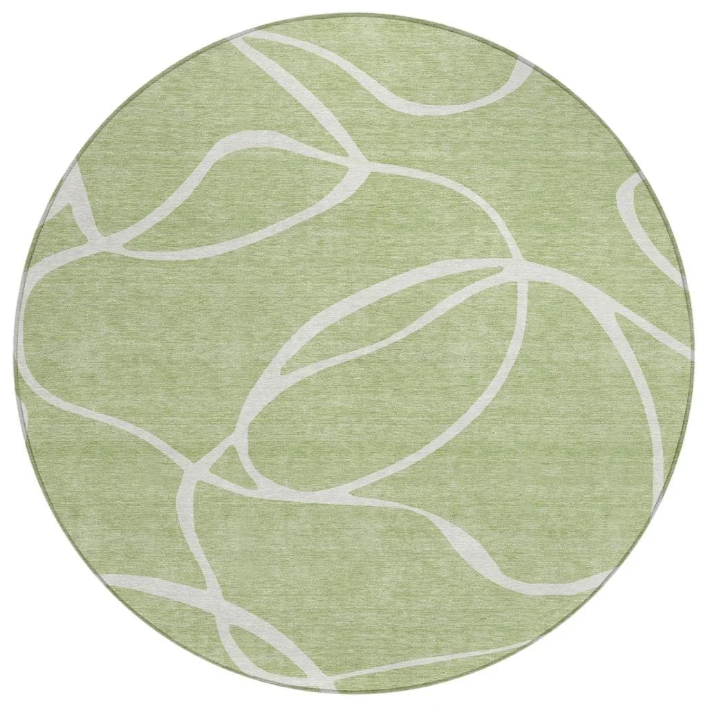 Mirelle Green Washable Indoor-Outdoor Rug-Outdoor Rugs-LOOMLAN Rugs-8' x 8'-LOOMLAN