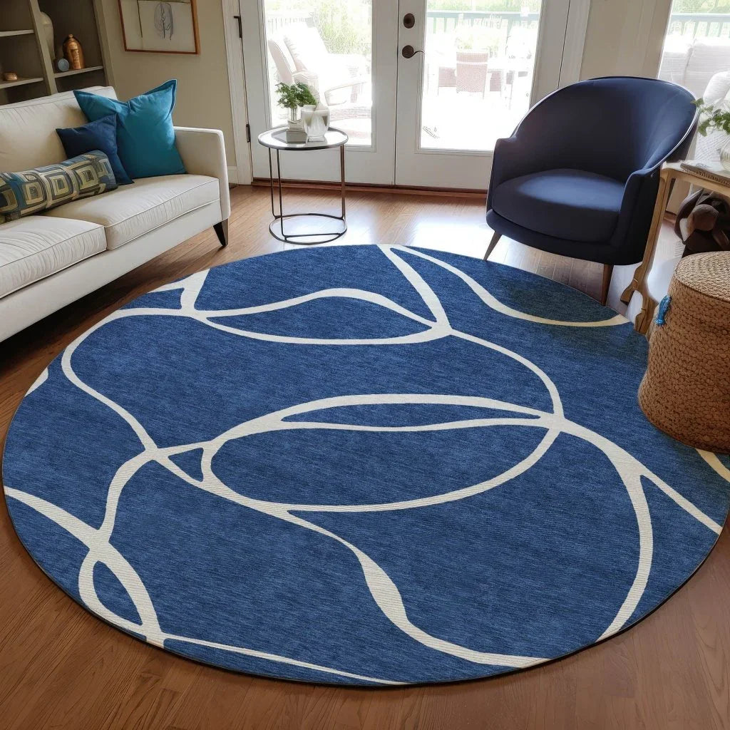 Mirelle Navy Washable Indoor-Outdoor Rug-Outdoor Rugs-LOOMLAN Rugs-LOOMLAN
