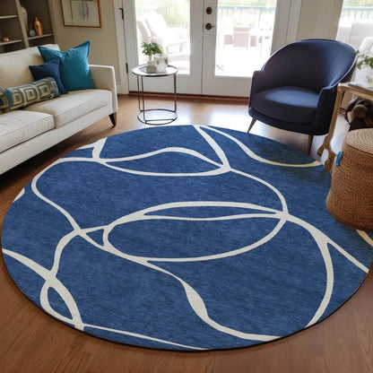 Mirelle Navy Washable Indoor-Outdoor Rug-Outdoor Rugs-LOOMLAN Rugs-LOOMLAN