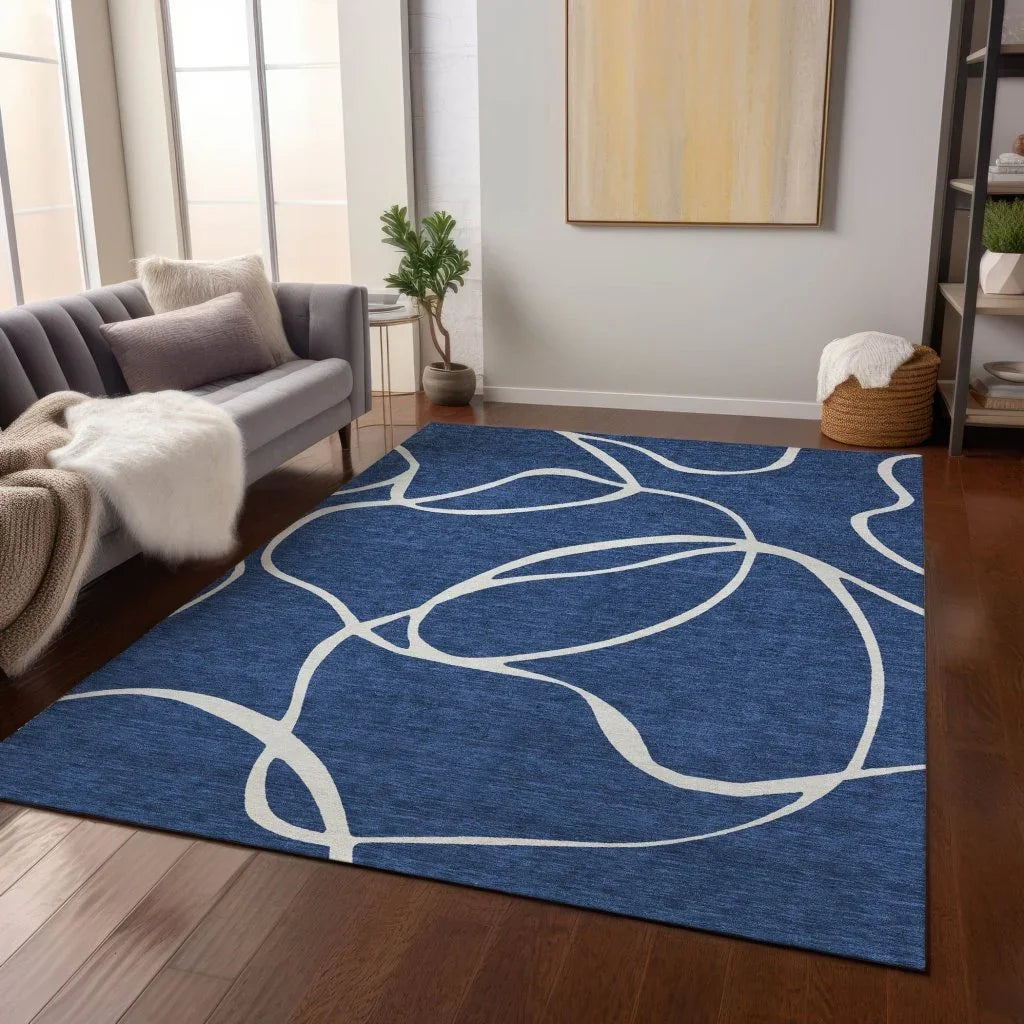 Mirelle Navy Washable Indoor-Outdoor Rug-Outdoor Rugs-LOOMLAN Rugs-LOOMLAN