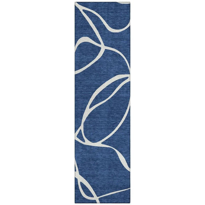 Mirelle Navy Washable Indoor-Outdoor Rug-Outdoor Rugs-LOOMLAN Rugs-2'3" x 7'6"-LOOMLAN