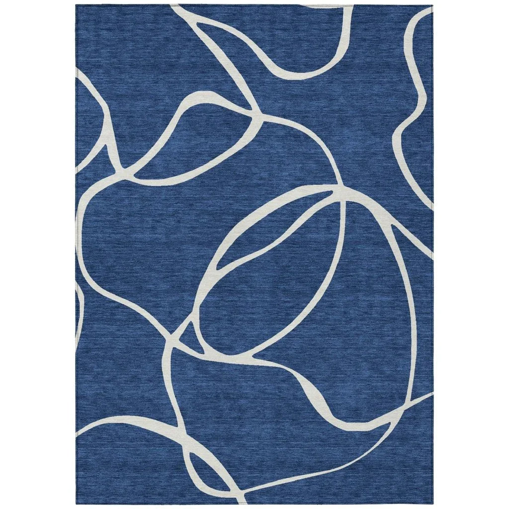 Mirelle Navy Washable Indoor-Outdoor Rug-Outdoor Rugs-LOOMLAN Rugs-2'6" x 3'10"-LOOMLAN