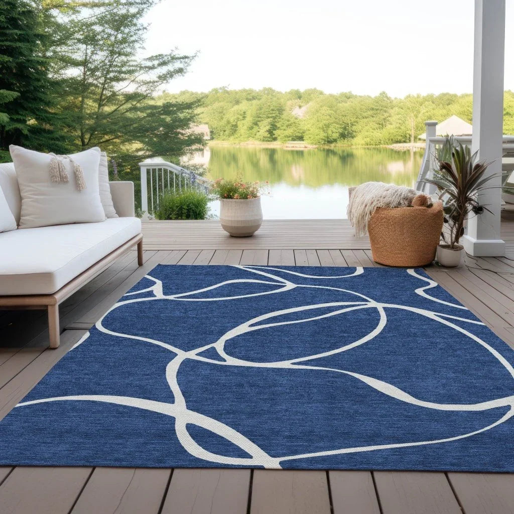 Mirelle Navy Washable Indoor-Outdoor Rug-Outdoor Rugs-LOOMLAN Rugs-LOOMLAN