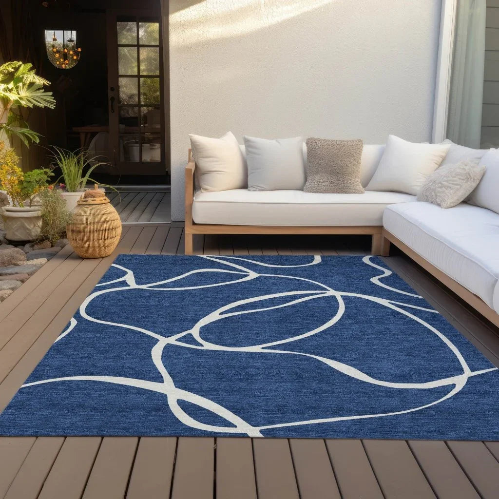 Mirelle Navy Washable Indoor-Outdoor Rug-Outdoor Rugs-LOOMLAN Rugs-LOOMLAN