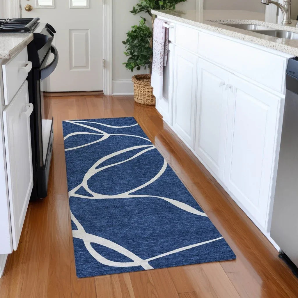 Mirelle Navy Washable Indoor-Outdoor Rug-Outdoor Rugs-LOOMLAN Rugs-LOOMLAN
