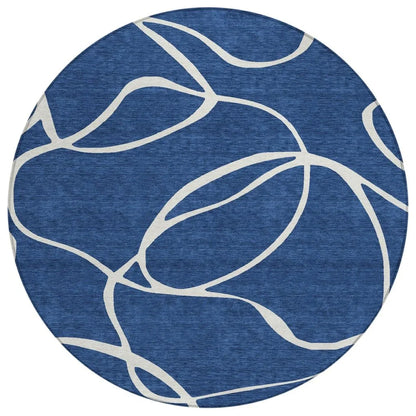 Mirelle Navy Washable Indoor-Outdoor Rug-Outdoor Rugs-LOOMLAN Rugs-8' x 8'-LOOMLAN