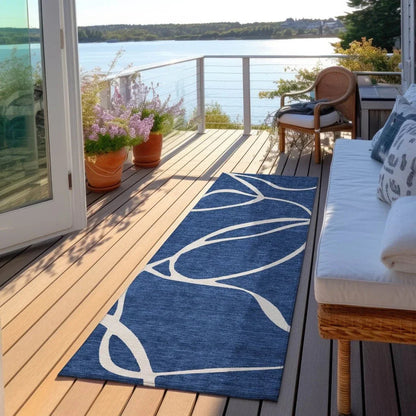 Mirelle Navy Washable Indoor-Outdoor Rug-Outdoor Rugs-LOOMLAN Rugs-LOOMLAN