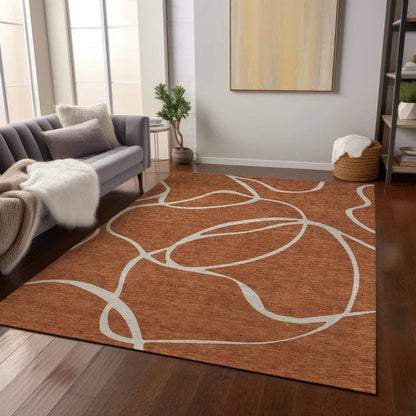Mirelle Orange Washable Indoor-Outdoor Rug-Outdoor Rugs-LOOMLAN Rugs-LOOMLAN