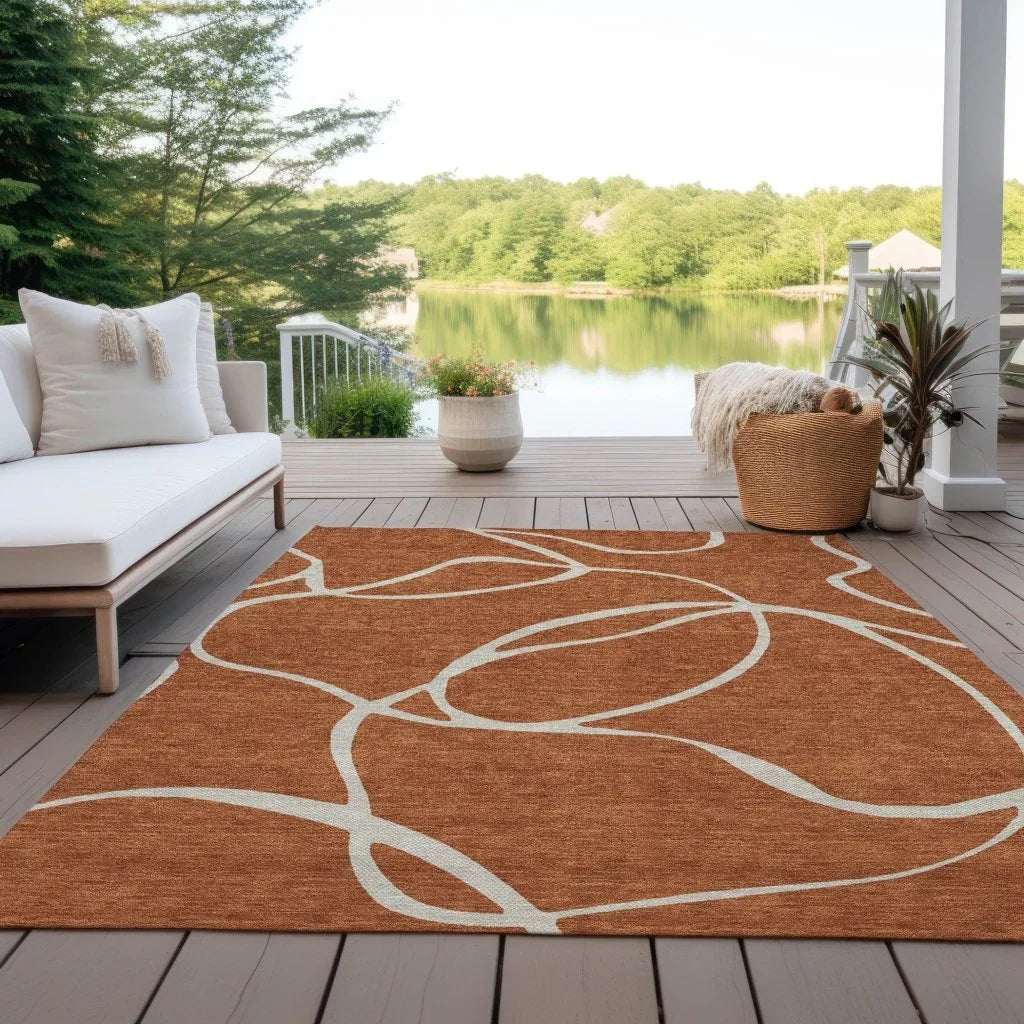 Mirelle Orange Washable Indoor-Outdoor Rug-Outdoor Rugs-LOOMLAN Rugs-LOOMLAN
