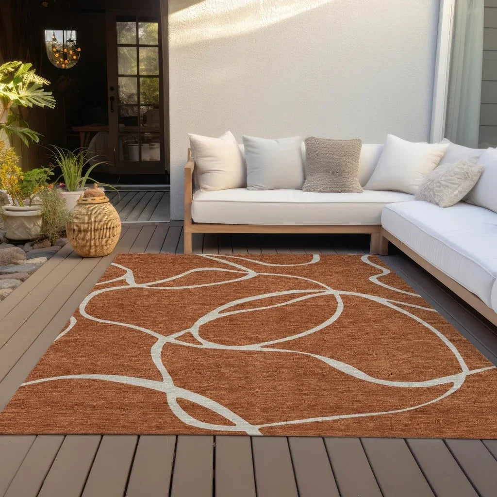 Mirelle Orange Washable Indoor-Outdoor Rug-Outdoor Rugs-LOOMLAN Rugs-LOOMLAN