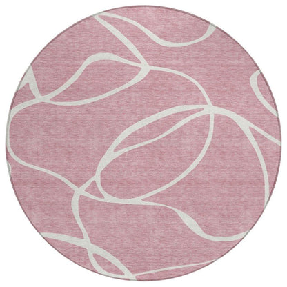 Mirelle Pink Washable Indoor-Outdoor Rug-Outdoor Rugs-LOOMLAN Rugs-8' x 8'-LOOMLAN