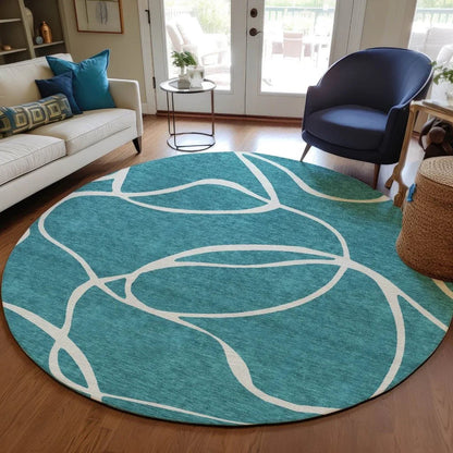 Mirelle Teal Washable Indoor-Outdoor Rug-Outdoor Rugs-LOOMLAN Rugs-LOOMLAN