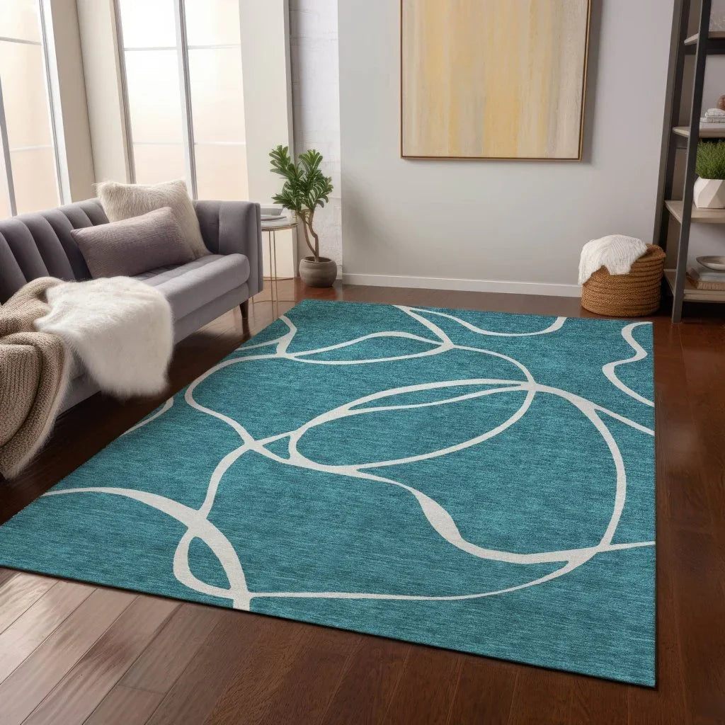 Mirelle Teal Washable Indoor-Outdoor Rug-Outdoor Rugs-LOOMLAN Rugs-LOOMLAN