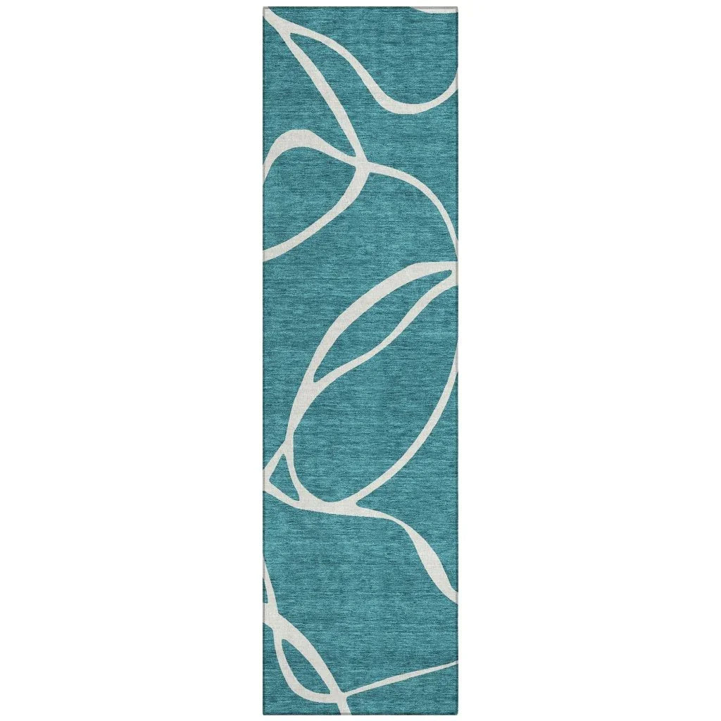 Mirelle Teal Washable Indoor-Outdoor Rug-Outdoor Rugs-LOOMLAN Rugs-2'3" x 7'6"-LOOMLAN