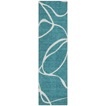 Mirelle Teal Washable Indoor-Outdoor Rug-Outdoor Rugs-LOOMLAN Rugs-2'3" x 7'6"-LOOMLAN