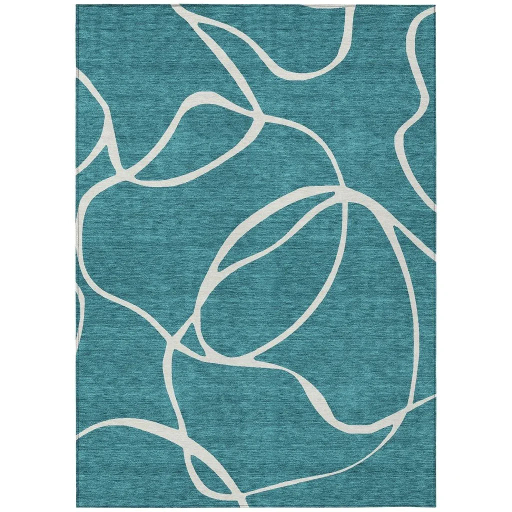 Mirelle Teal Washable Indoor-Outdoor Rug-Outdoor Rugs-LOOMLAN Rugs-2'6" x 3'10"-LOOMLAN