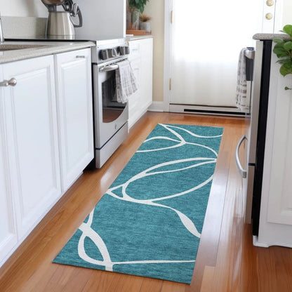 Mirelle Teal Washable Indoor-Outdoor Rug-Outdoor Rugs-LOOMLAN Rugs-LOOMLAN