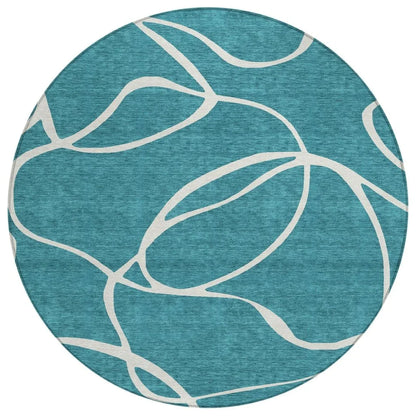 Mirelle Teal Washable Indoor-Outdoor Rug-Outdoor Rugs-LOOMLAN Rugs-8' x 8'-LOOMLAN