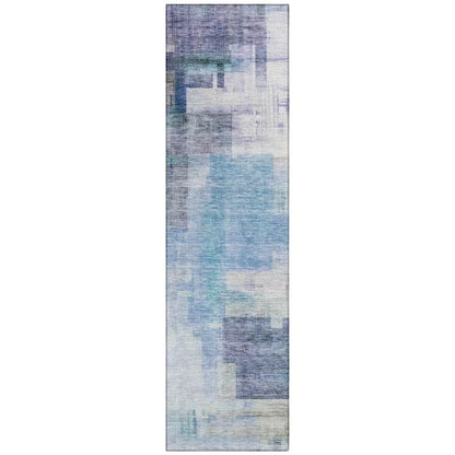 Mireya Blue Washable Indoor-Outdoor Rug-Outdoor Rugs-LOOMLAN Rugs-2'3" x 7'6"-LOOMLAN