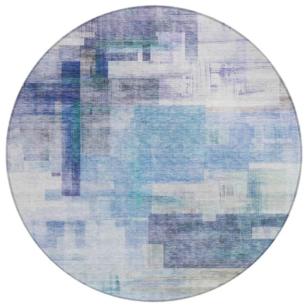 Mireya Blue Washable Indoor-Outdoor Rug-Outdoor Rugs-LOOMLAN Rugs-8' x 8'-LOOMLAN