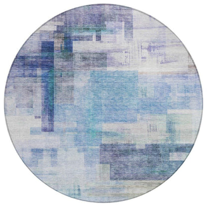 Mireya Blue Washable Indoor-Outdoor Rug-Outdoor Rugs-LOOMLAN Rugs-8' x 8'-LOOMLAN