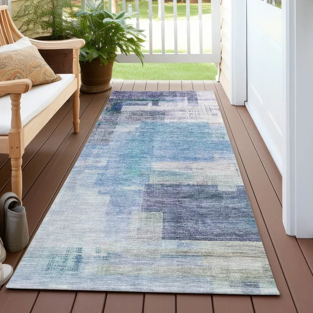 Mireya Blue Washable Indoor-Outdoor Rug-Outdoor Rugs-LOOMLAN Rugs-LOOMLAN