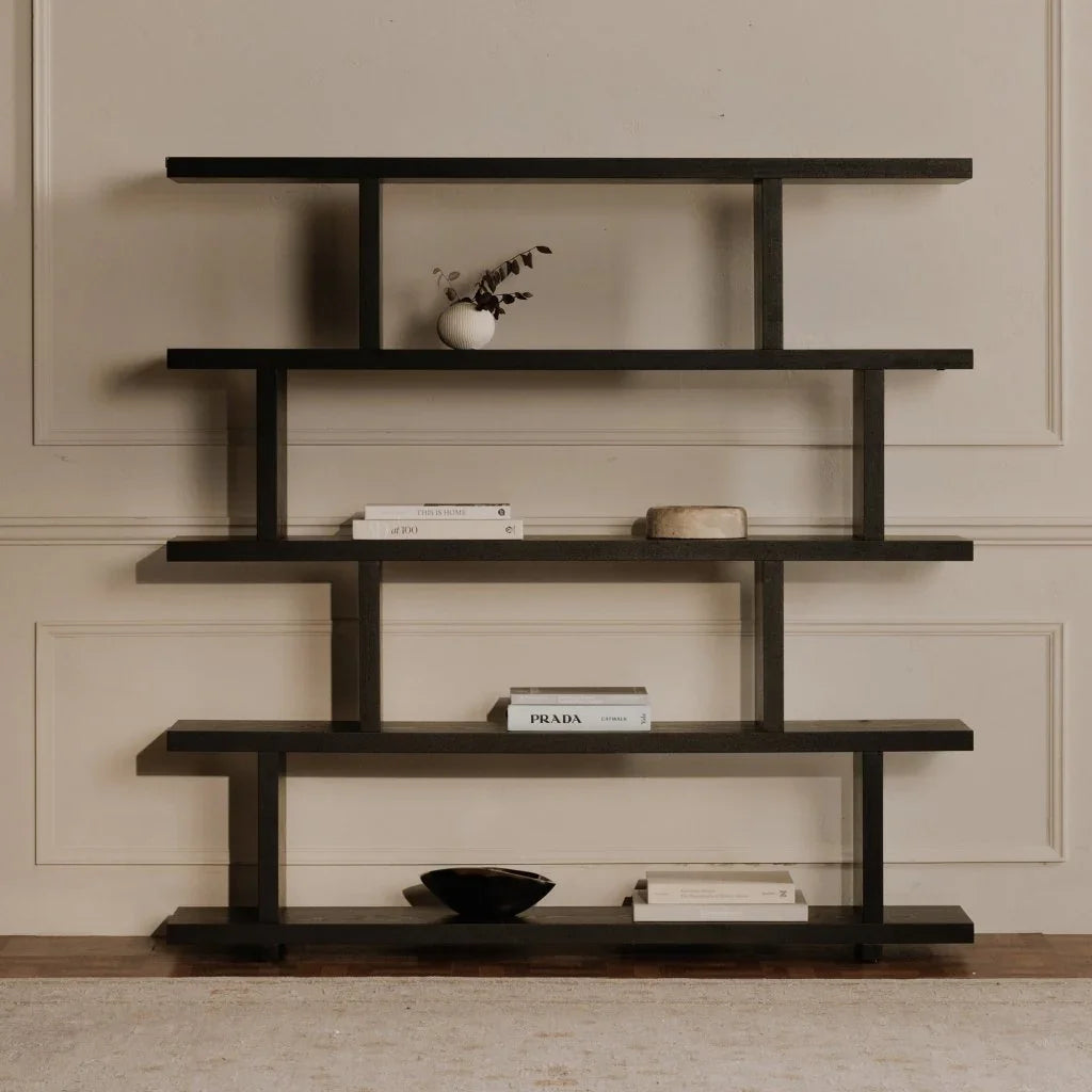 Miri Modern Black Ash Veneer Shelve-Etageres-Moe's Home-LOOMLAN