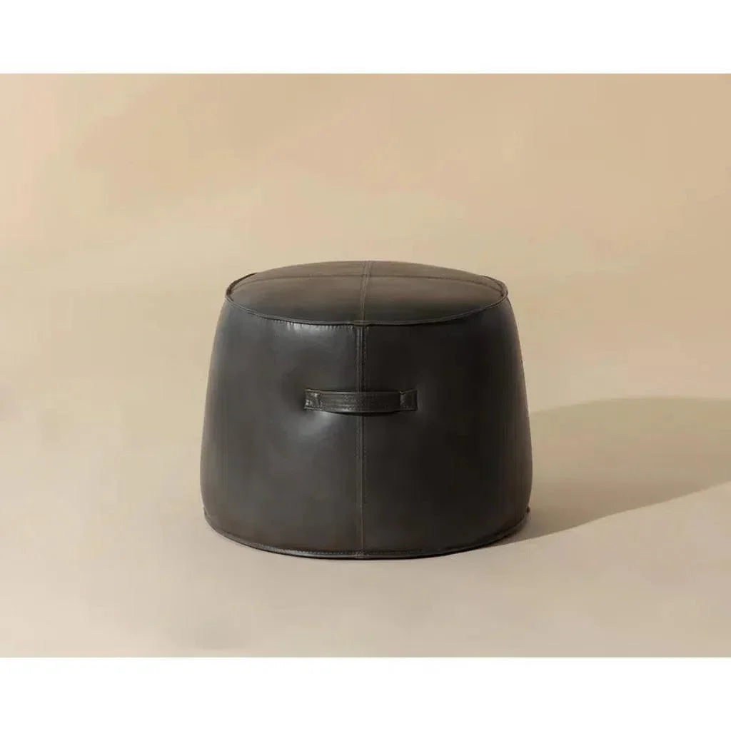 Mitchell Leather Round Ottoman - LOOMLAN - SUNPAN - Ottomans