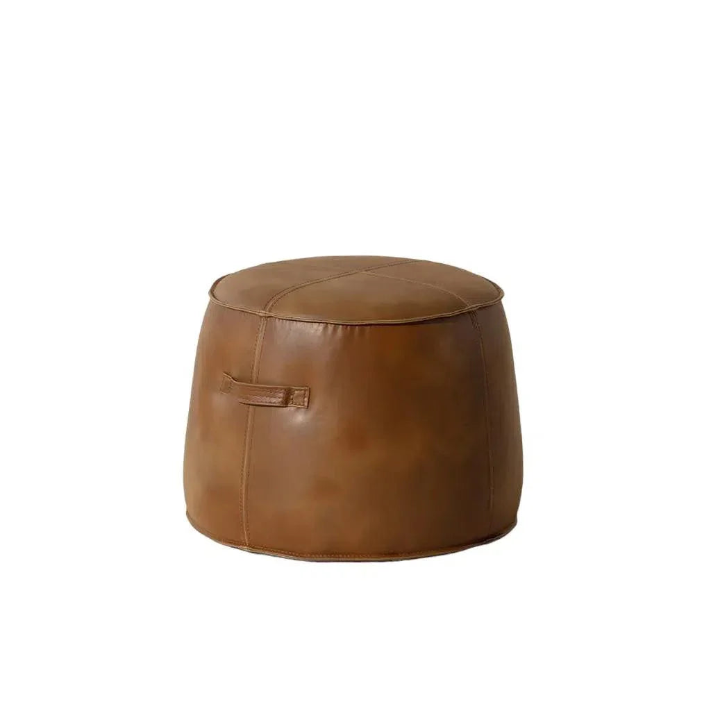 Mitchell Leather Round Ottoman - LOOMLAN - SUNPAN - Ottomans