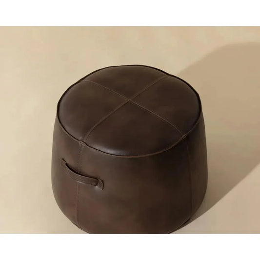 Mitchell Leather Round Ottoman - LOOMLAN - SUNPAN - Ottomans