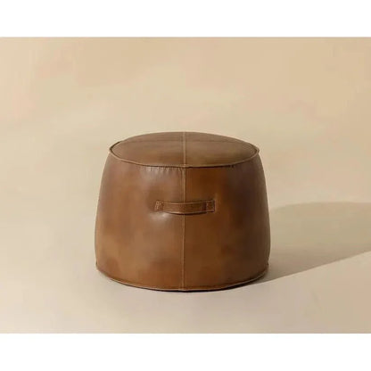 Mitchell Leather Round Ottoman - LOOMLAN - SUNPAN - Ottomans