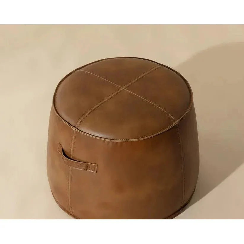 Mitchell Leather Round Ottoman - LOOMLAN - SUNPAN - Ottomans