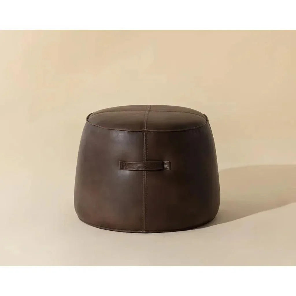 Mitchell Leather Round Ottoman - LOOMLAN - SUNPAN - Ottomans