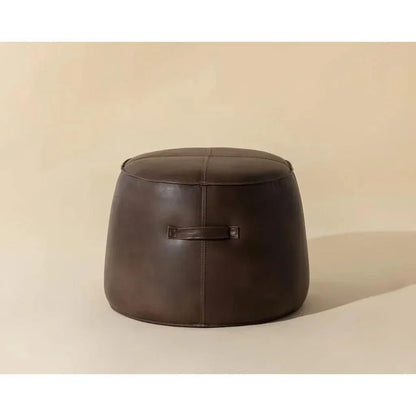 Mitchell Leather Round Ottoman - LOOMLAN - SUNPAN - Ottomans