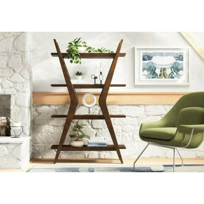 Modern X Shaped Wooden 4 Shelve Etagere - LOOMLAN - Bassett Mirror - Etageres