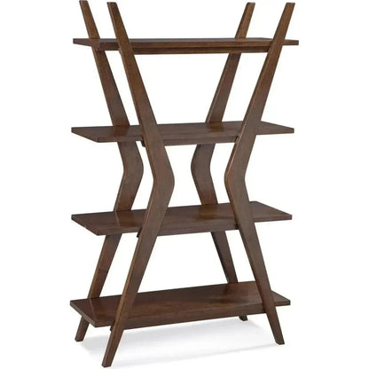 Modern X Shaped Wooden 4 Shelve Etagere - LOOMLAN - Bassett Mirror - Etageres