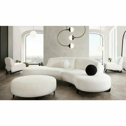 Modular Curved Back White Boucle Sofa Chaise 2PC Set-Modular Sofas-Diamond Sofa-LOOMLAN