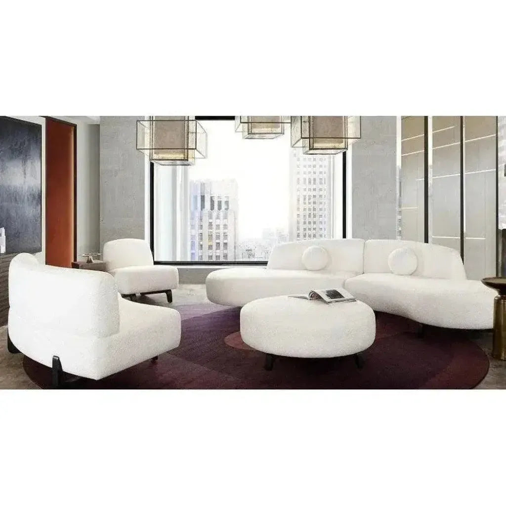 Modular Curved Back White Boucle Sofa Chaise 2PC Set-Modular Sofas-Diamond Sofa-LOOMLAN