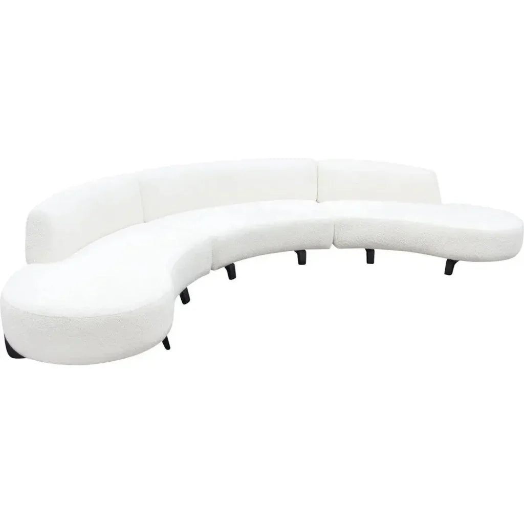 Modular Curved Back White Boucle Sofa Chaise 3PC Set-Modular Sofas-Diamond Sofa-LOOMLAN