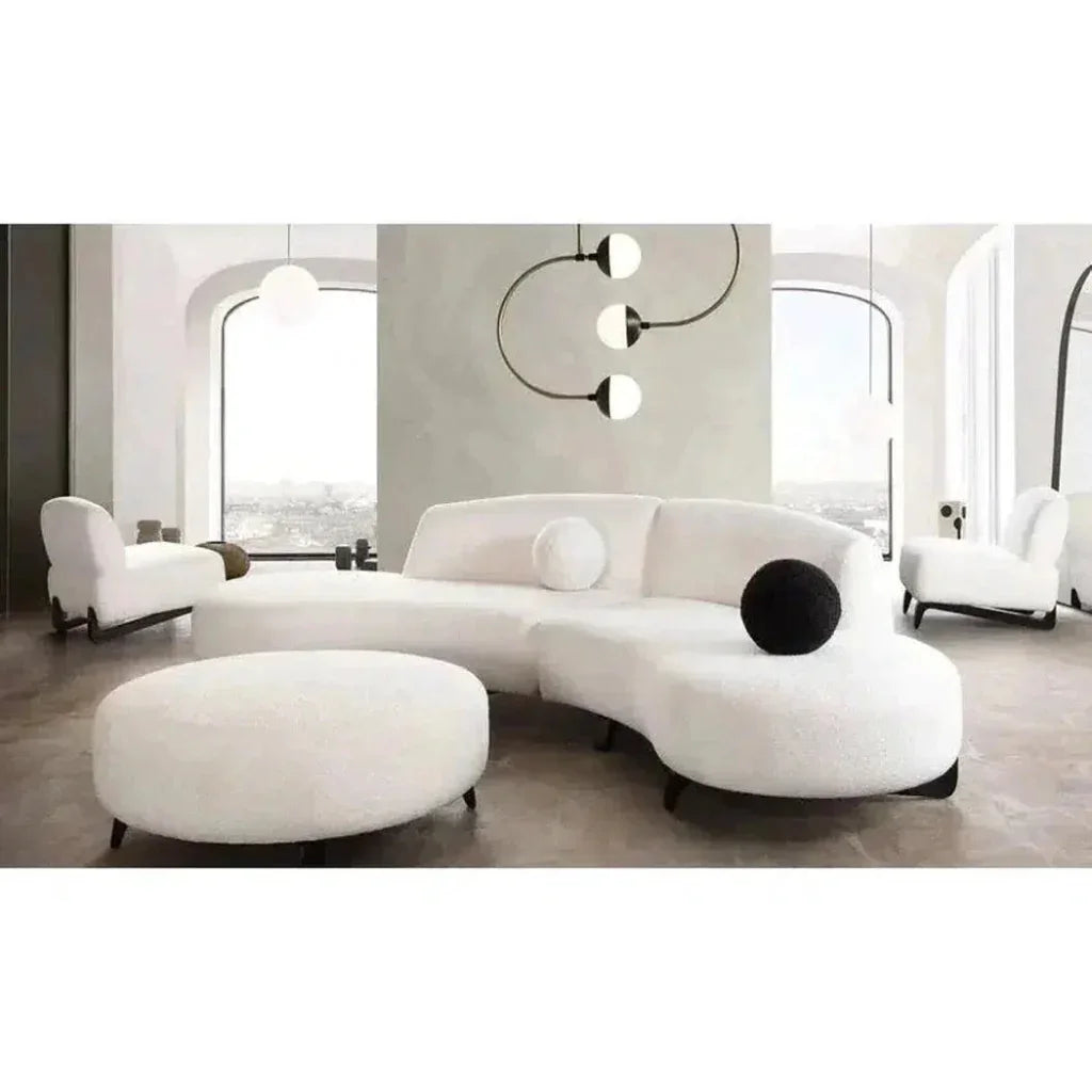 Modular Curved Back White Boucle Sofa Chaise 3PC Set-Modular Sofas-Diamond Sofa-LOOMLAN