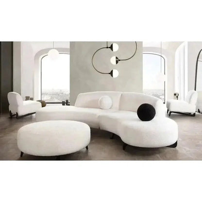 Modular Curved Back White Boucle Sofa Chaise 3PC Set-Modular Sofas-Diamond Sofa-LOOMLAN