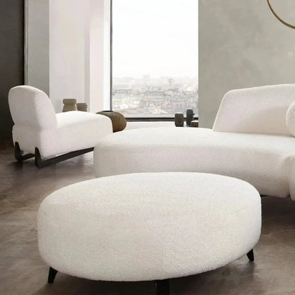 Modular Round White Boucle Sherpa Ottoman Table-Modular Components-Diamond Sofa-LOOMLAN