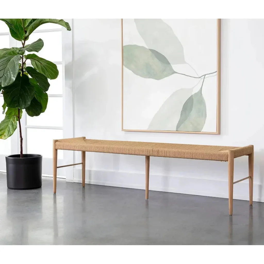 Moira Bench Natural Paper Rope With Solid - LOOMLAN - SUNPAN - Bedroom Benches